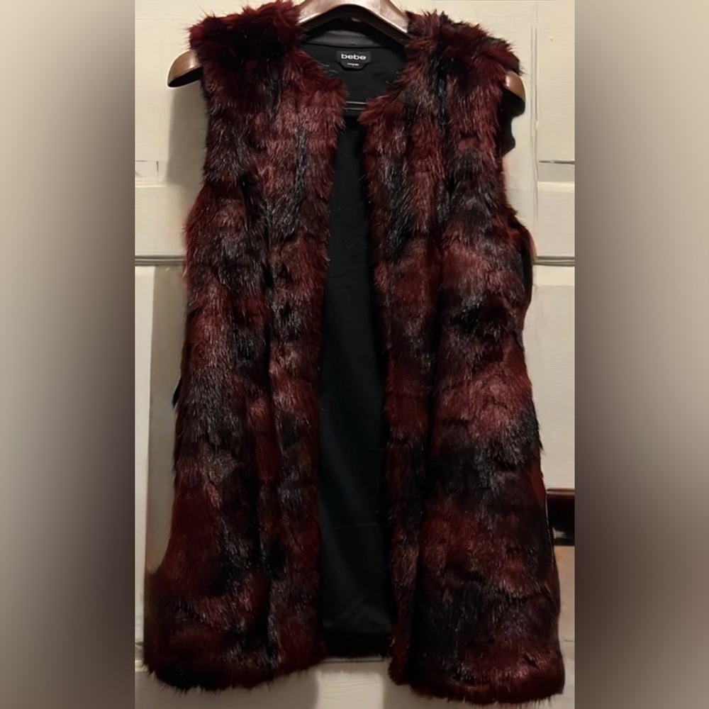 Bebe Faux Fur Vest in Rich Burgundy